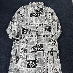 Live 4 Truth Shirt Dress Womens Medium White Newspaper Print Button Front